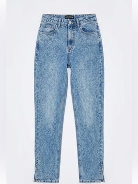 PrettyLittleThing Split Hem Aesthetic Straight Leg Blue Jeans Women’s UK 8
